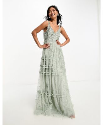 Maya Bridesmaid maxi tulle dress with tonal delicate sequin and full skirt in sage green (Part of a set)