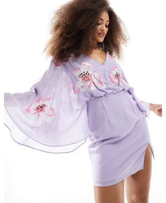 Maya embellished mini dress with batwing in lilac-Purple