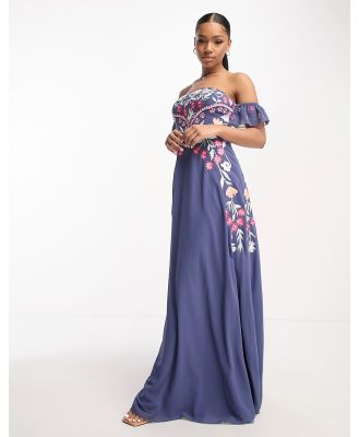 Maya off shoulder maxi dress with embroidery in blue-Navy