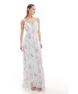 Maya Premium embroidery cami maxi dress in blue floral