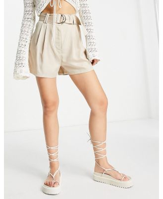 Miss Selfridge belted casual shorts in stone-Neutral