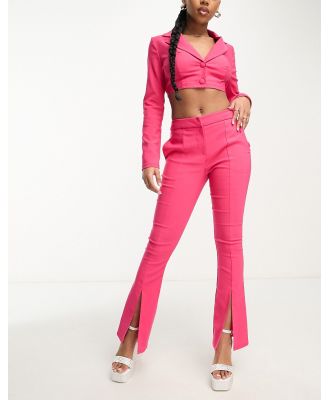 Miss Selfridge bengaline split hem kickflare pants in bright pink (part of a set)