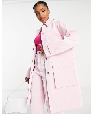 Miss Selfridge cargo pocket detail vinyl faux leather coat in pink (part of a set)
