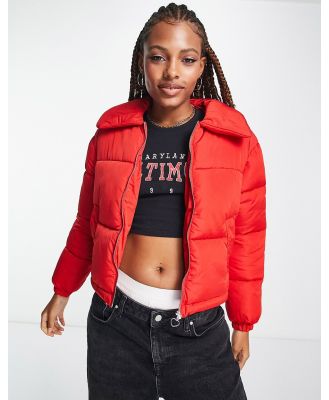 Miss Selfridge collar crop puffer jacket in red-No colour