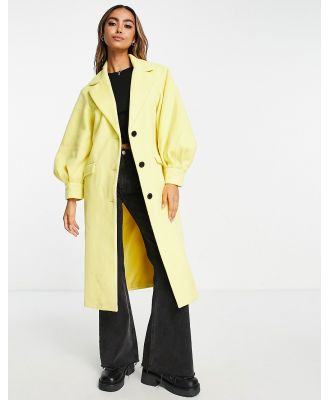 Miss Selfridge cord puff sleeve maxi coat in yellow