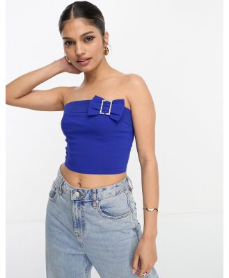 Miss Selfridge cropped bandeau corset top with diamante detail in blue