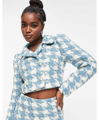 Miss Selfridge double breasted dogtooth cropped jacket in blue (part of a set)