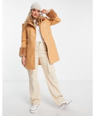 Miss Selfridge faux fur collar and cuff dolly coat in camel-Neutral