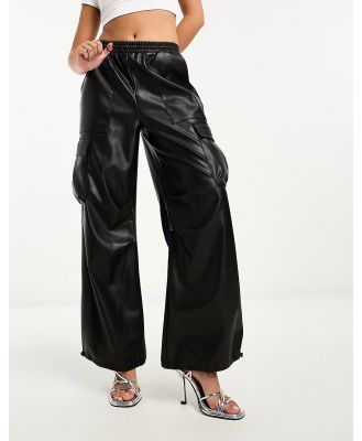 Miss Selfridge faux leather baggy cargo pants in black