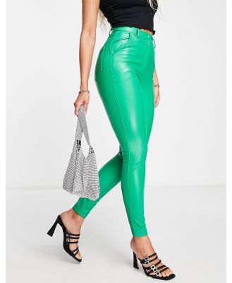 Miss Selfridge faux leather button fly leggings in green