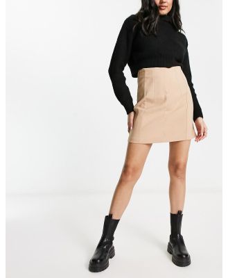 Miss Selfridge high waist mini skirt in stone-Neutral