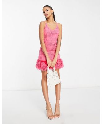 Miss Selfridge hotfix cami dress with faux feather in pink