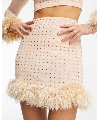 Miss Selfridge hotfix mini skirt in neutral (part of a set)-Brown