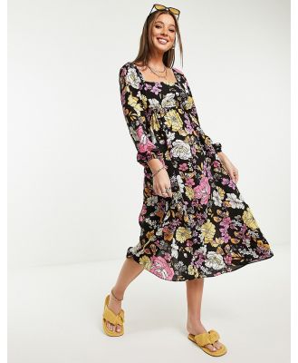 Miss Selfridge large 70s bloom midi dress with button front in multi