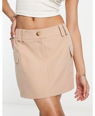 Miss Selfridge mid rise cargo pocket micro mini skirt in stone-Neutral