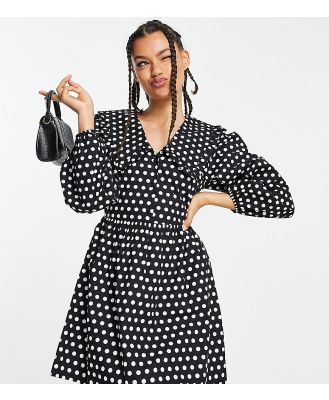 Miss Selfridge Petite collar mini dress in polka dot-Black