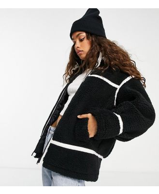 Miss Selfridge Petite faux fur aviator oversized coat in black