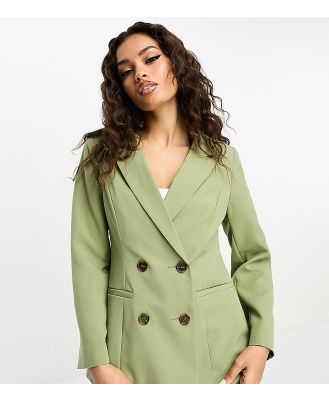 Miss Selfridge Petite oversized double breasted blazer in khaki-Green