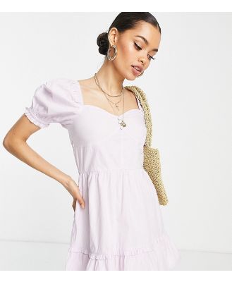 Miss Selfridge Petite poplin milkmaid fit and flare mini dress in lilac-Purple