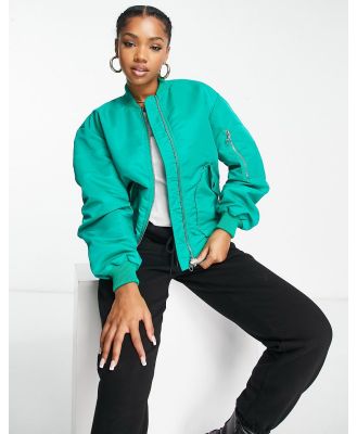 Miss Selfridge ruched sleeve bomber jacket in bright green