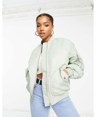 Miss Selfridge ruched sleeve bomber jacket in sage-Green