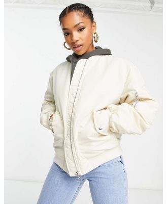 Miss Selfridge ruched sleeve bomber jacket in stone-Neutral