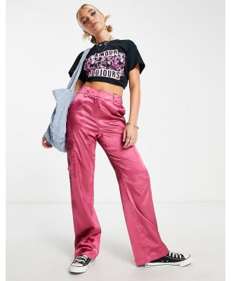 Miss Selfridge satin cargo pants in dark pink