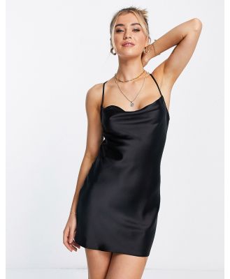 Miss Selfridge satin cowl neck slip dress in black