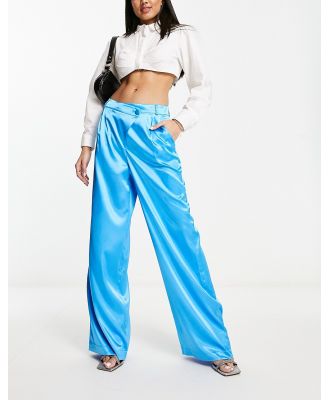 Miss Selfridge satin pants with drop waistband in blue (part of a set)