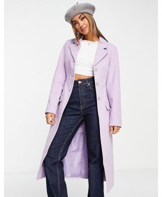 Miss Selfridge sculpted maxi coat with diamante button in lilac-No colour