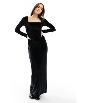Miss Selfridge square neck velvet maxi dress in black