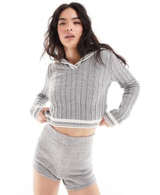 Miss Selfridge tipped cable sailor collar jumper in grey marl
