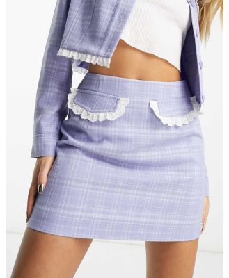 Miss Selfridge western check mini skirt with lace trim detail in blue (part of a set)