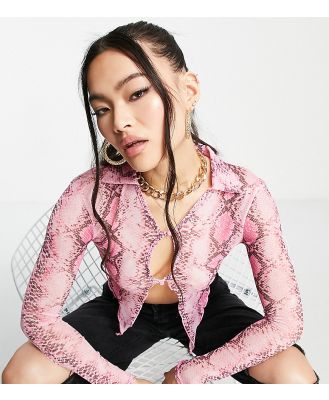 Missguided button front crop top in pink snake (part of a set)