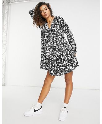Missguided button-through smock dress with long sleeves in black dalmatian