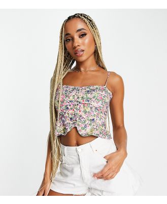 Missguided corset top with button front in multi floral