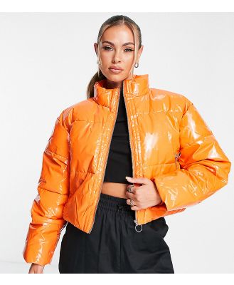 Missguided cropped vinyl puffer jacket in orange