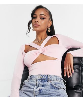 Missguided halterneck bodysuit with long sleeves in pink