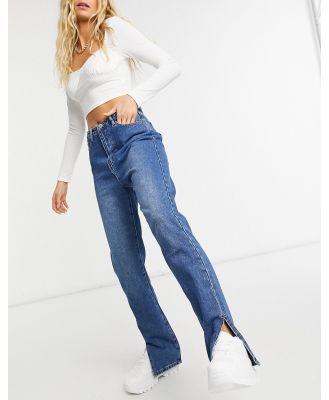 Missguided high waisted wrath straight leg jean with split hem in blue