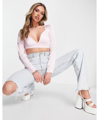 Missguided long sleeve crop top in pink satin