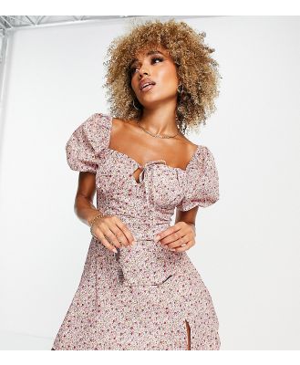 Missguided milkmaid mini dress with puff sleeve in floral-Multi