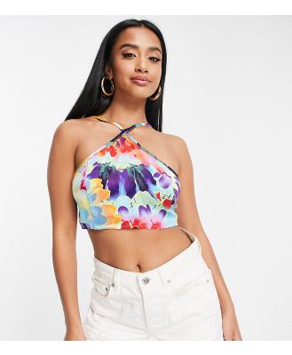 Missguided Petite halterneck crop top in floral (part of a set)-Multi