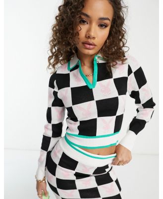 Missguided Playboy checkerboard top in white (part of a set)