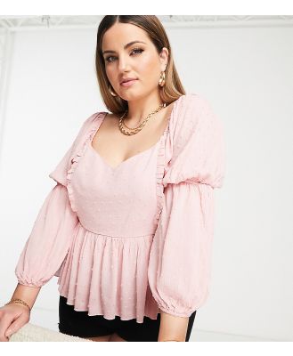Missguided Plus dobby peplum blouse in light pink