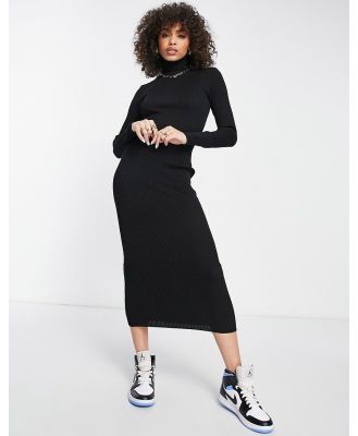 Missguided ribbed roll neck midaxi dress in black