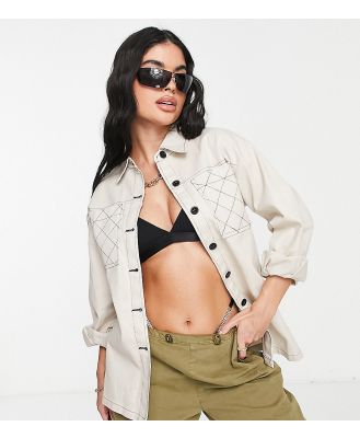 Missguided shirt with contrast stitch detail in cream (part of a set)-White