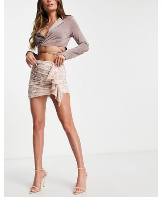 Missguided snake print mini skirt with ruched drape detail in light pink