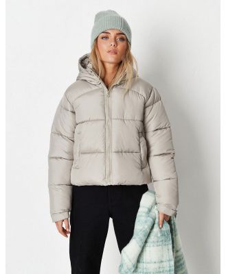 Missguided stepped hem puffer jacket in sage-Green