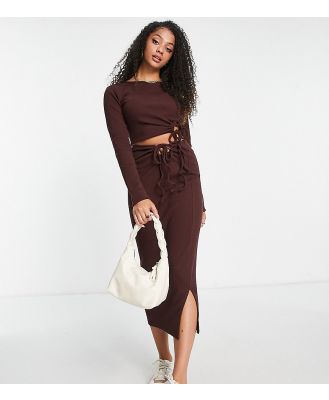 Missguided Tall side tie midaxi skirt in brown (part of a set)