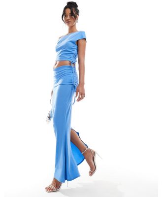 Missy Empire column fishtail maxi skirt with tie detail in blue (part of a set)